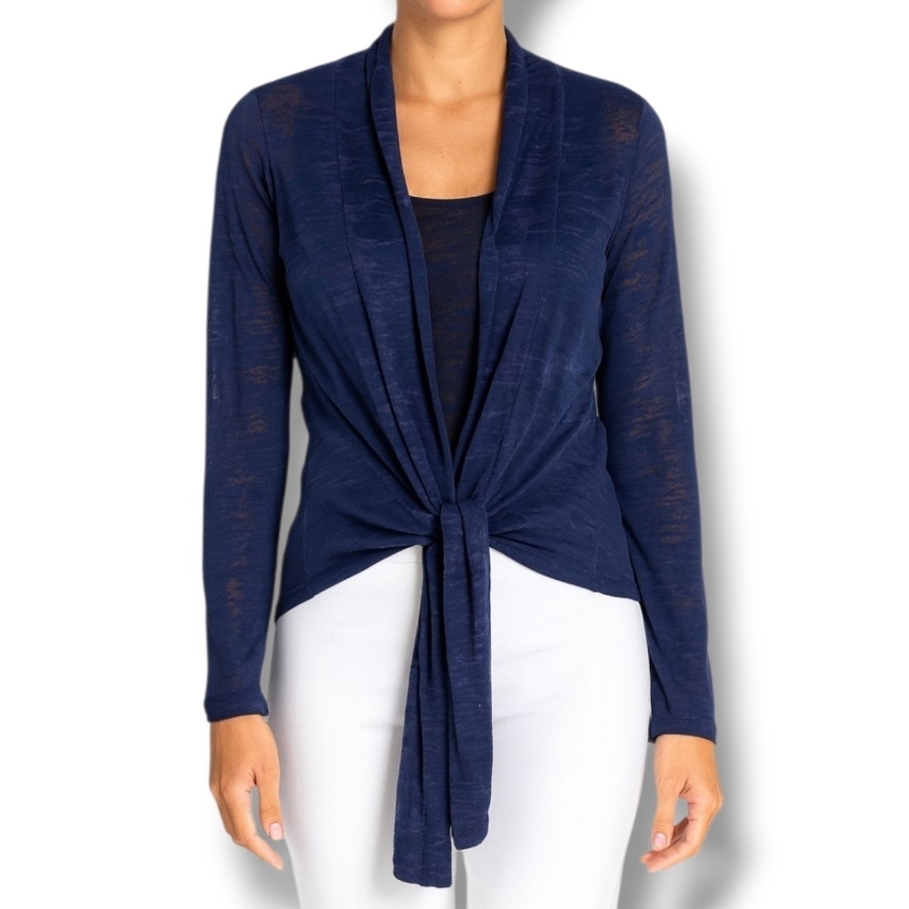 Anatomie Blue Burnout Open Front Waterfall Cardigan Luxury Travel Clothing